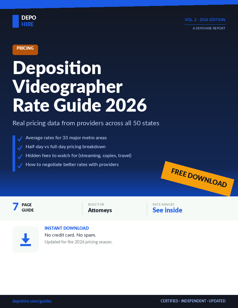 Deposition Videographer Rate Guide 2026 — free guide cover