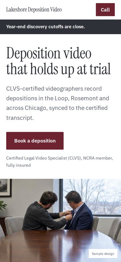 Sample business website, mobile view